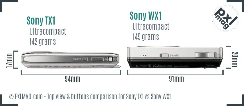 Sony TX1 vs Sony WX1 top view buttons comparison