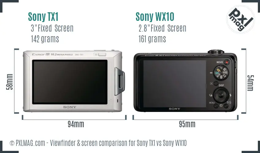 Sony TX1 vs Sony WX10 Screen and Viewfinder comparison