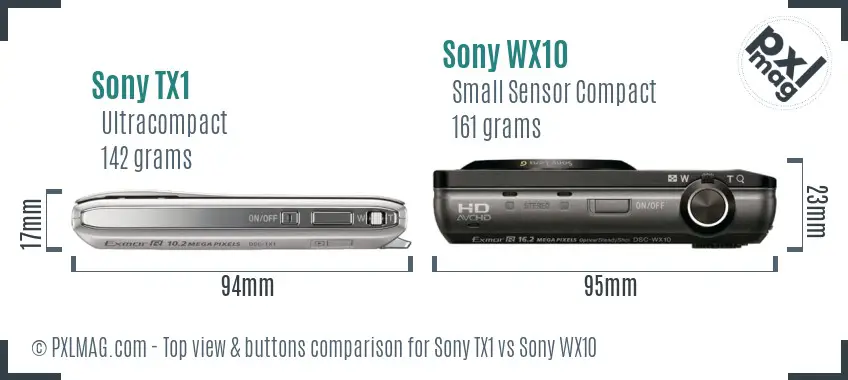 Sony TX1 vs Sony WX10 top view buttons comparison