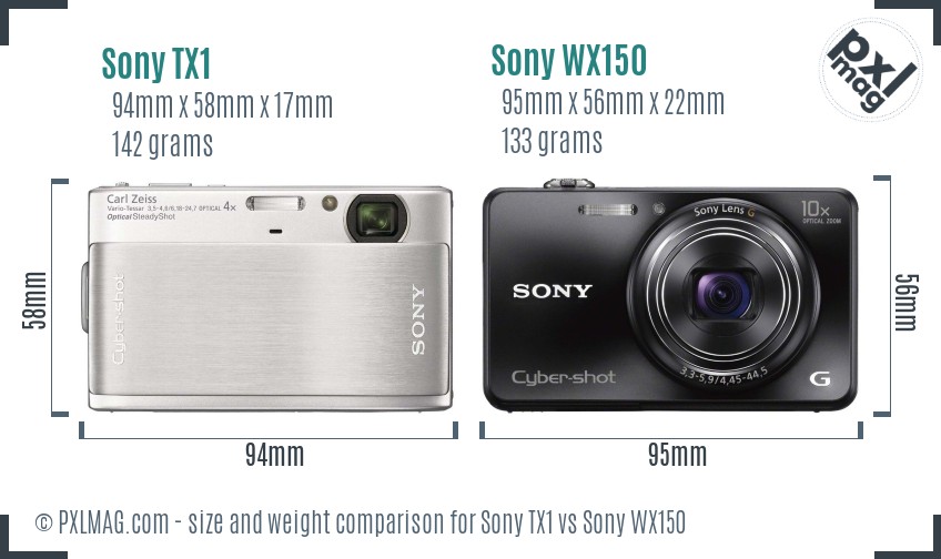 Sony TX1 vs Sony WX150 size comparison