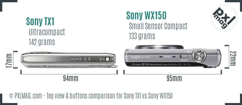 Sony TX1 vs Sony WX150 top view buttons comparison