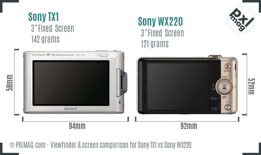 Sony TX1 vs Sony WX220 Screen and Viewfinder comparison