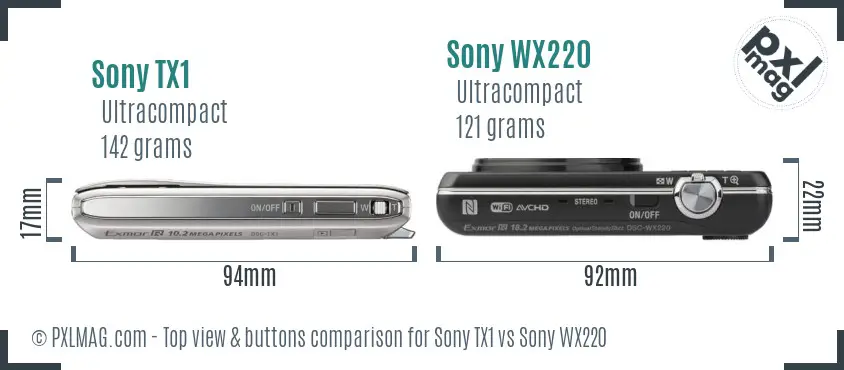 Sony TX1 vs Sony WX220 top view buttons comparison