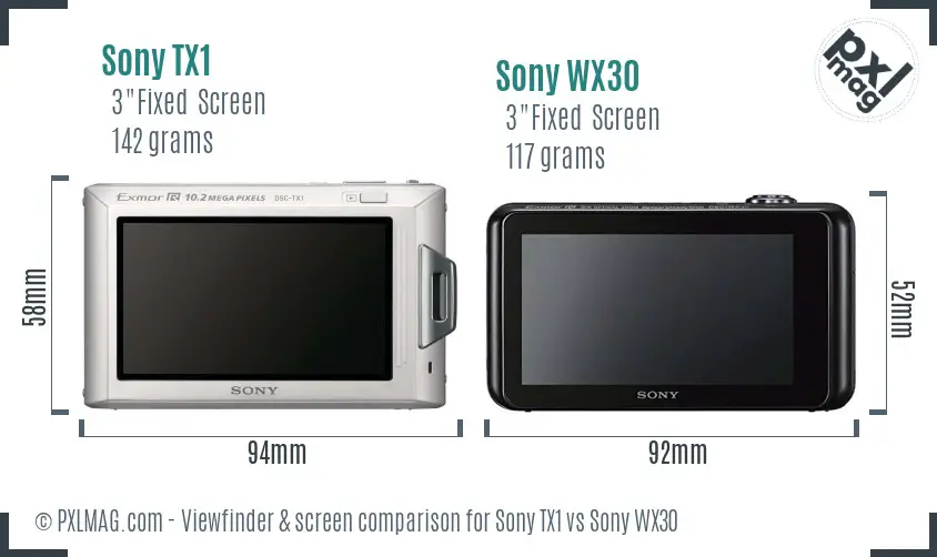 Sony TX1 vs Sony WX30 Screen and Viewfinder comparison
