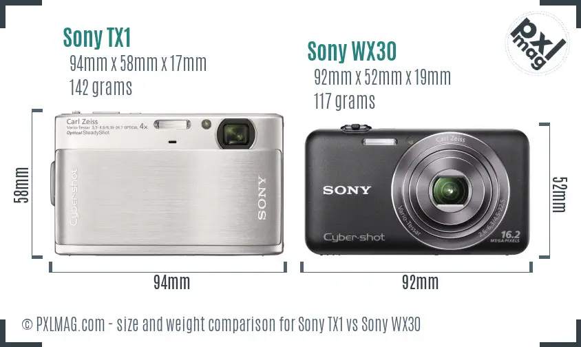 Sony TX1 vs Sony WX30 size comparison