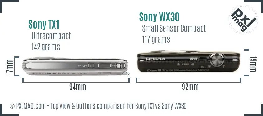 Sony TX1 vs Sony WX30 top view buttons comparison