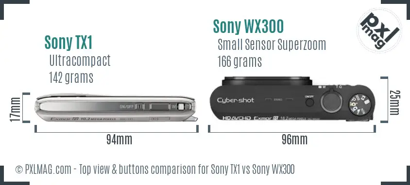 Sony TX1 vs Sony WX300 top view buttons comparison