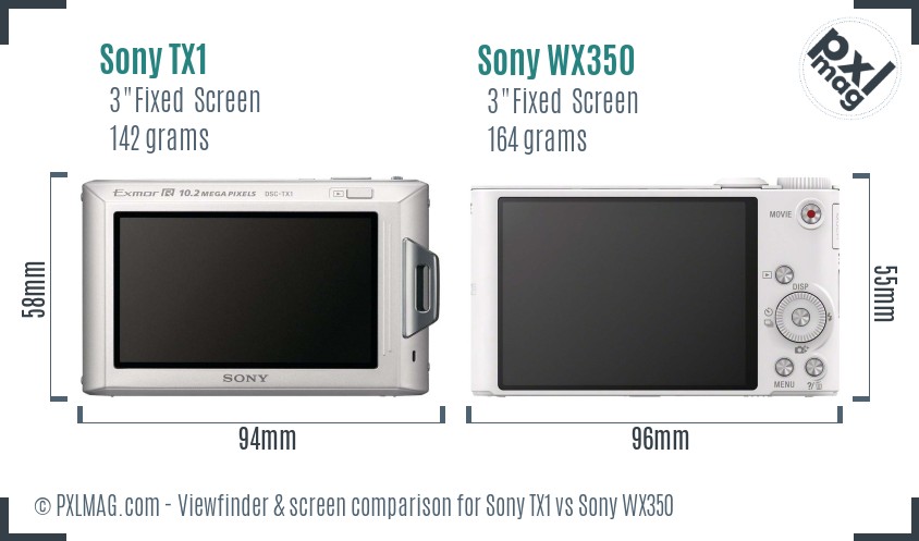 Sony TX1 vs Sony WX350 Screen and Viewfinder comparison