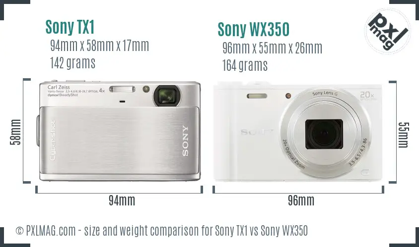Sony TX1 vs Sony WX350 size comparison