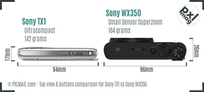 Sony TX1 vs Sony WX350 top view buttons comparison