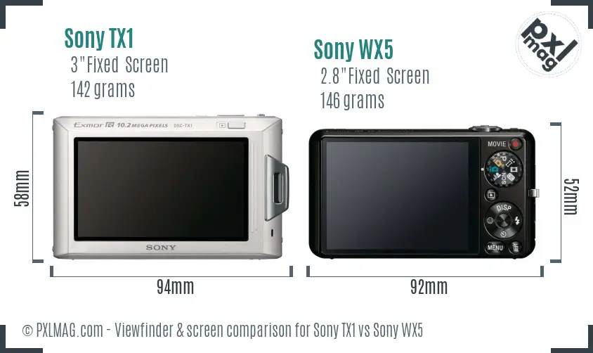 Sony TX1 vs Sony WX5 Screen and Viewfinder comparison
