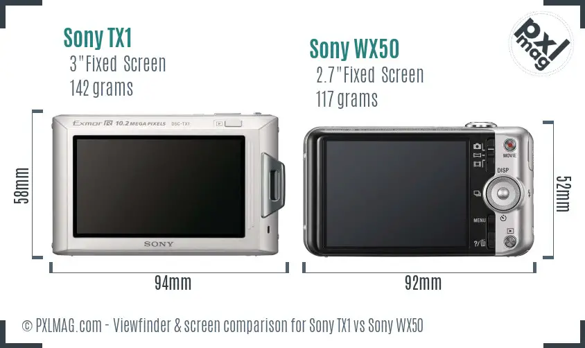 Sony TX1 vs Sony WX50 Screen and Viewfinder comparison