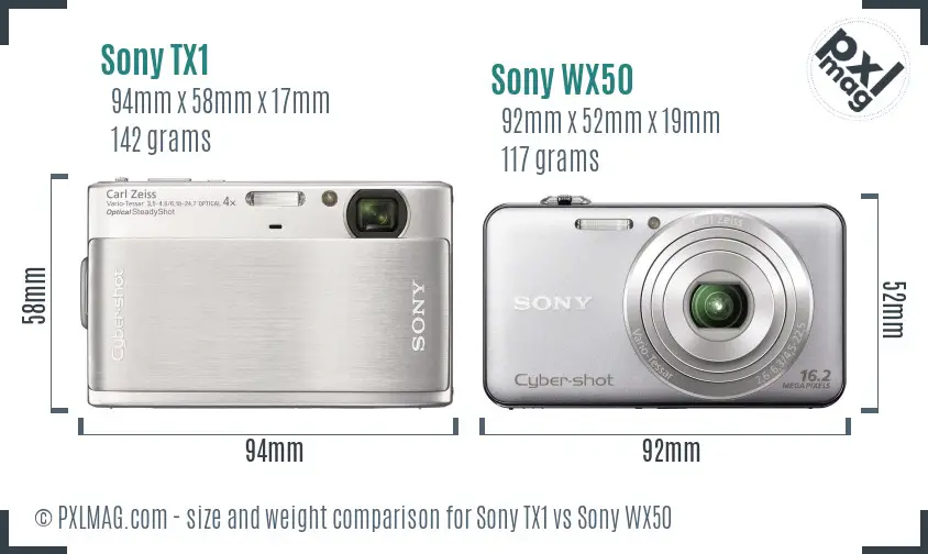 Sony TX1 vs Sony WX50 size comparison