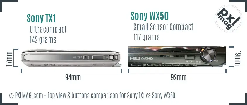Sony TX1 vs Sony WX50 top view buttons comparison