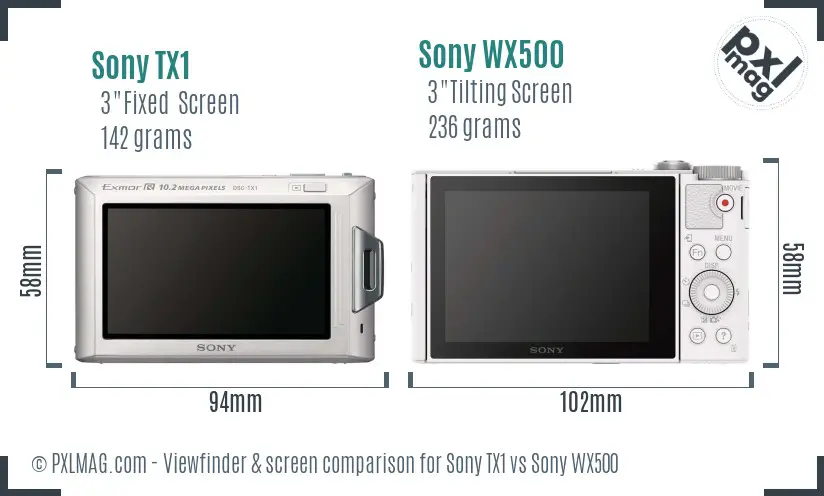 Sony TX1 vs Sony WX500 Screen and Viewfinder comparison