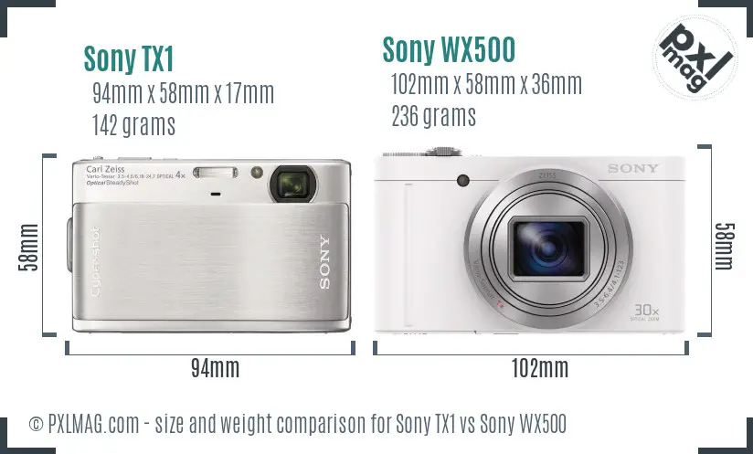 Sony TX1 vs Sony WX500 size comparison