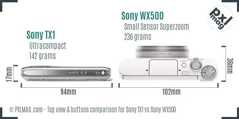 Sony TX1 vs Sony WX500 top view buttons comparison