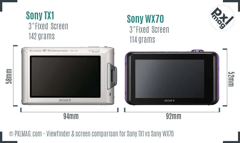Sony TX1 vs Sony WX70 Screen and Viewfinder comparison