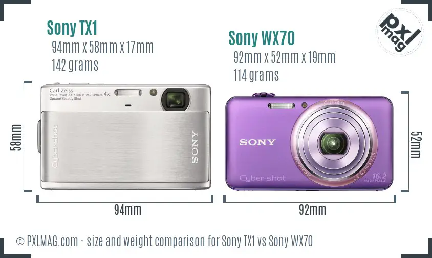 Sony TX1 vs Sony WX70 size comparison