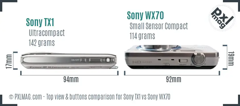 Sony TX1 vs Sony WX70 top view buttons comparison