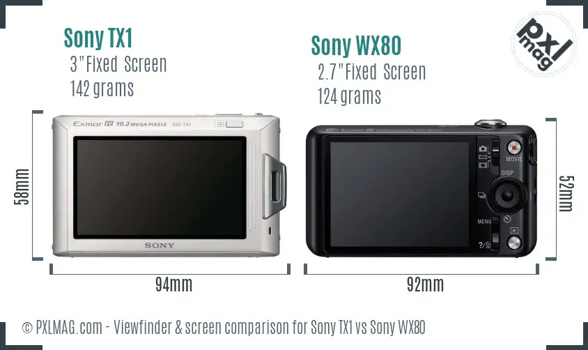 Sony TX1 vs Sony WX80 Screen and Viewfinder comparison