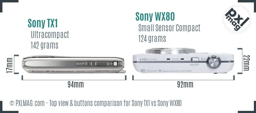 Sony TX1 vs Sony WX80 top view buttons comparison