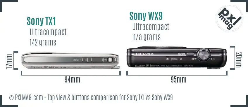 Sony TX1 vs Sony WX9 top view buttons comparison