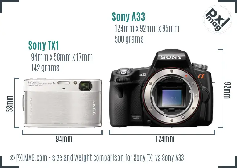 Sony TX1 vs Sony A33 size comparison