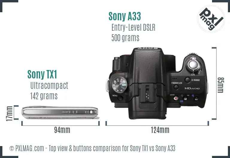 Sony TX1 vs Sony A33 top view buttons comparison