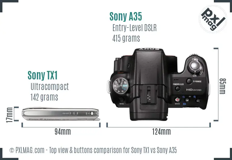 Sony TX1 vs Sony A35 top view buttons comparison