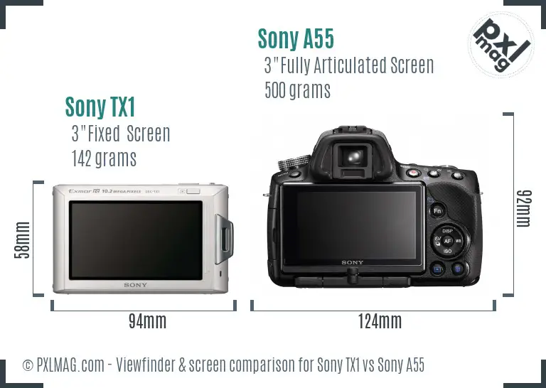 Sony TX1 vs Sony A55 Screen and Viewfinder comparison