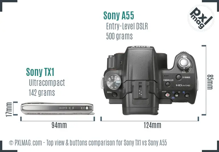 Sony TX1 vs Sony A55 top view buttons comparison