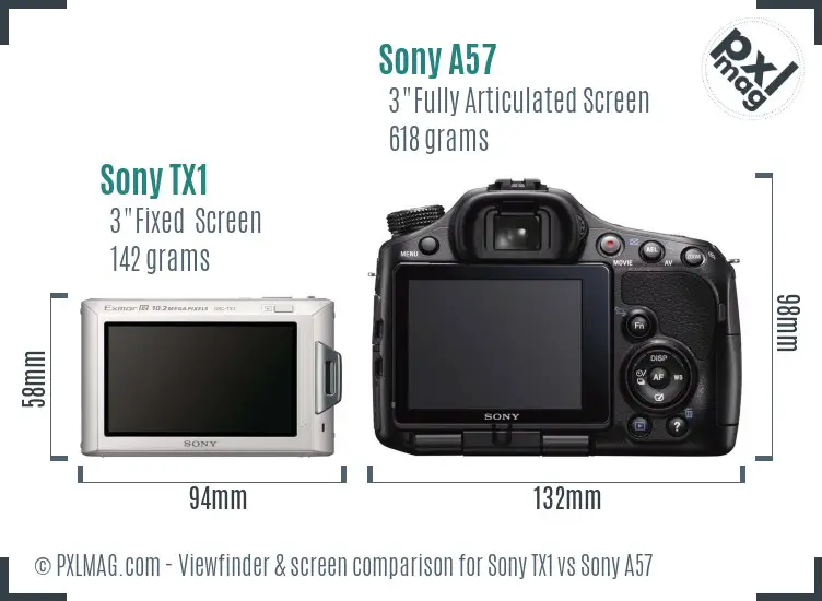 Sony TX1 vs Sony A57 Screen and Viewfinder comparison