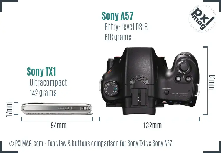 Sony TX1 vs Sony A57 top view buttons comparison