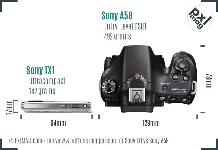 Sony TX1 vs Sony A58 top view buttons comparison