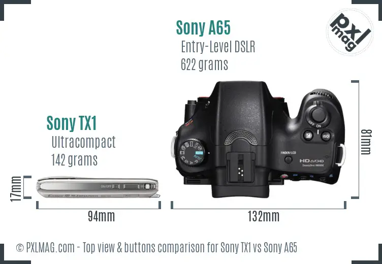 Sony TX1 vs Sony A65 top view buttons comparison
