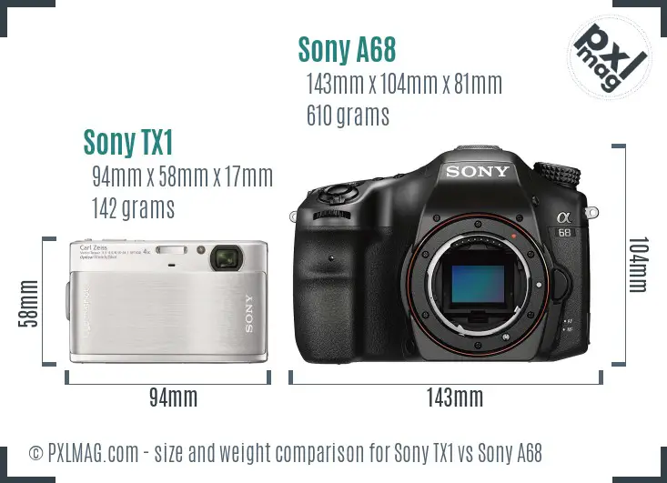 Sony TX1 vs Sony A68 size comparison