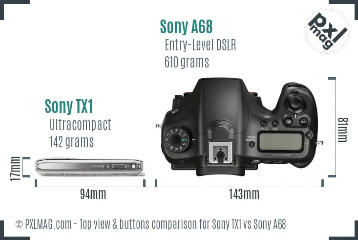 Sony TX1 vs Sony A68 top view buttons comparison