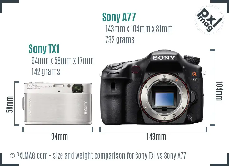 Sony TX1 vs Sony A77 size comparison