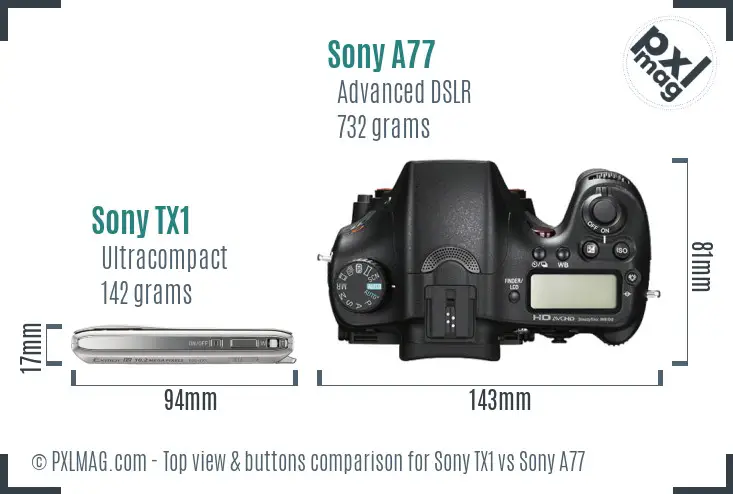 Sony TX1 vs Sony A77 top view buttons comparison