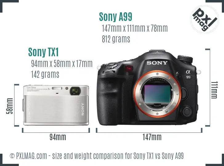 Sony TX1 vs Sony A99 size comparison