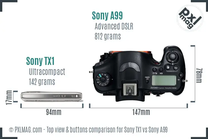 Sony TX1 vs Sony A99 top view buttons comparison