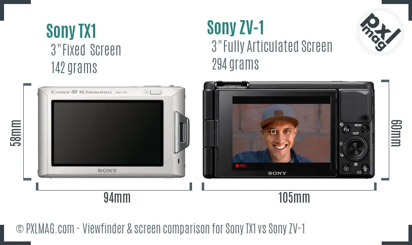 Sony TX1 vs Sony ZV-1 Screen and Viewfinder comparison