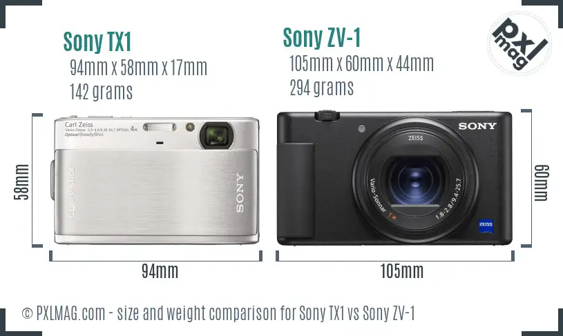 Sony TX1 vs Sony ZV-1 size comparison