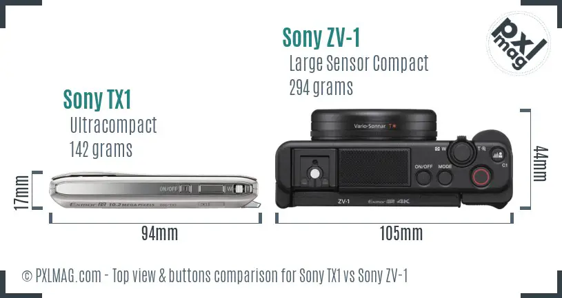 Sony TX1 vs Sony ZV-1 top view buttons comparison