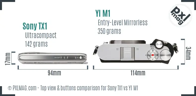 Sony TX1 vs YI M1 top view buttons comparison