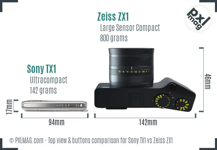 Sony TX1 vs Zeiss ZX1 top view buttons comparison
