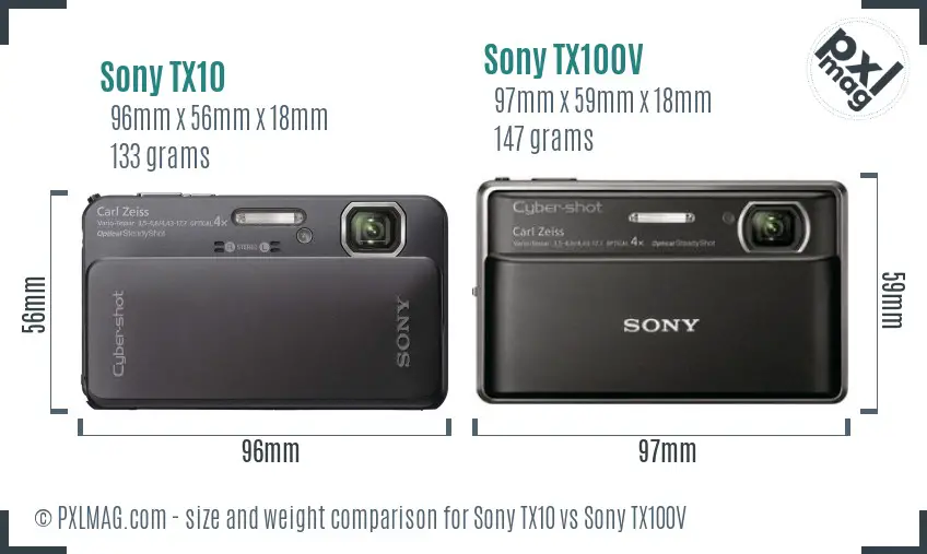 Sony TX10 vs Sony TX100V size comparison