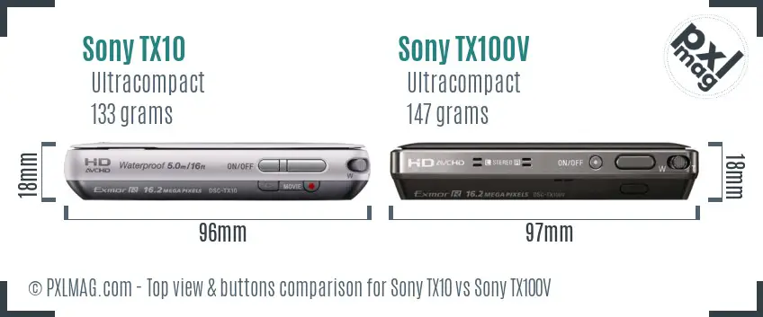 Sony TX10 vs Sony TX100V top view buttons comparison
