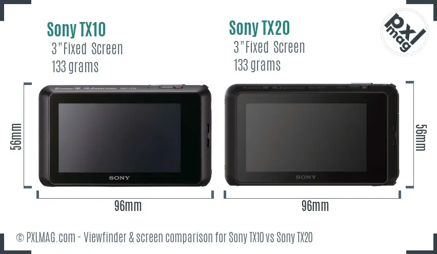 Sony TX10 vs Sony TX20 Screen and Viewfinder comparison